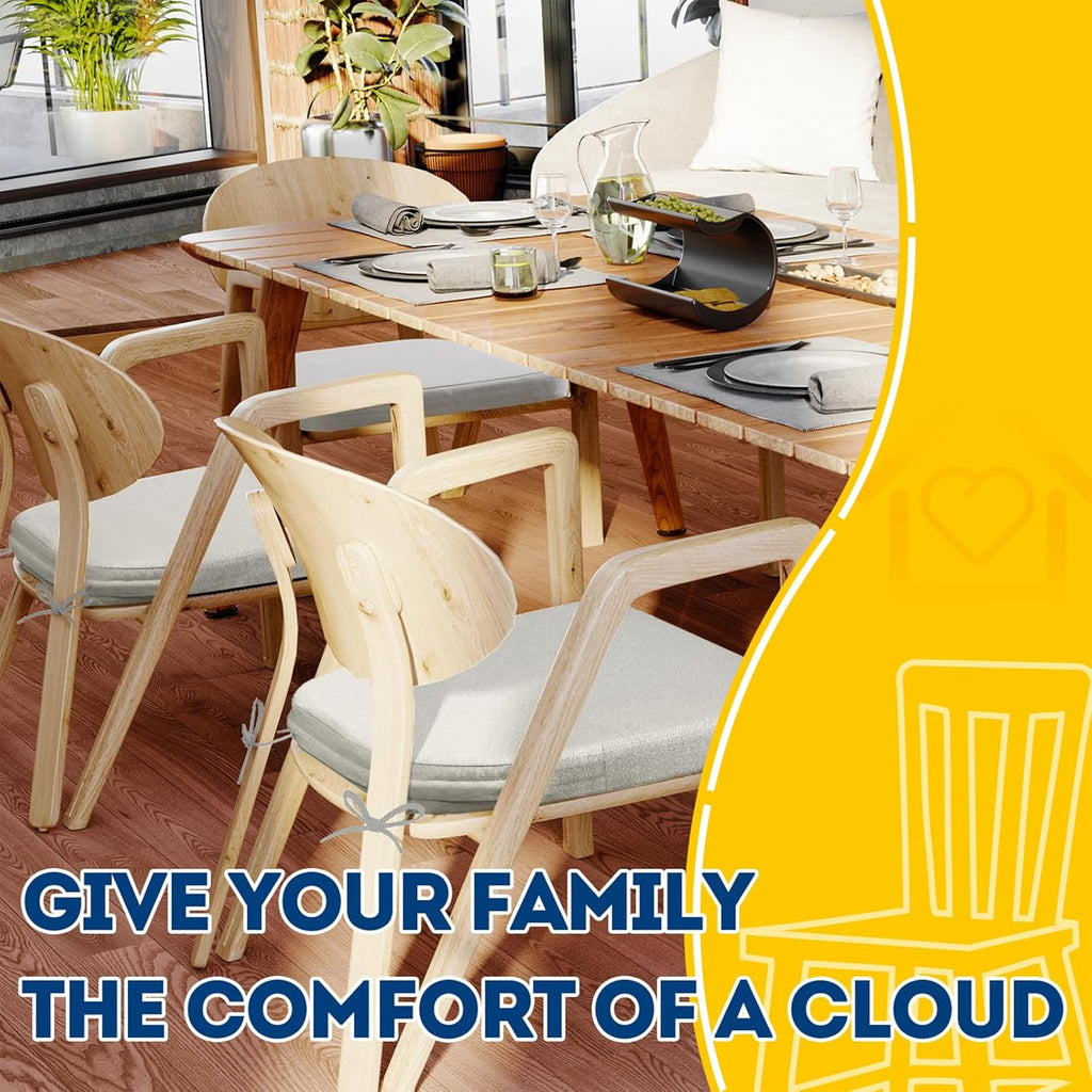 AAAAAcessories D-Shaped Chair Cushions, 2" Thick Dining Chair Pads with Ties and Removable, Machine-Washable Cover, 17" x 16", Set of 2, Natural Linen