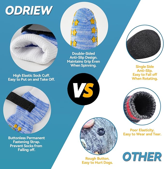 6 Pcs Dog Socks to Prevent Licking Paws, Dog Booties for Hardwood Floors Anti Slip, Socks for Dogs with Grippers to Prevent Scratching, Puppy Small Large Indoor Dogs Grip Socks. (Blue, XS)