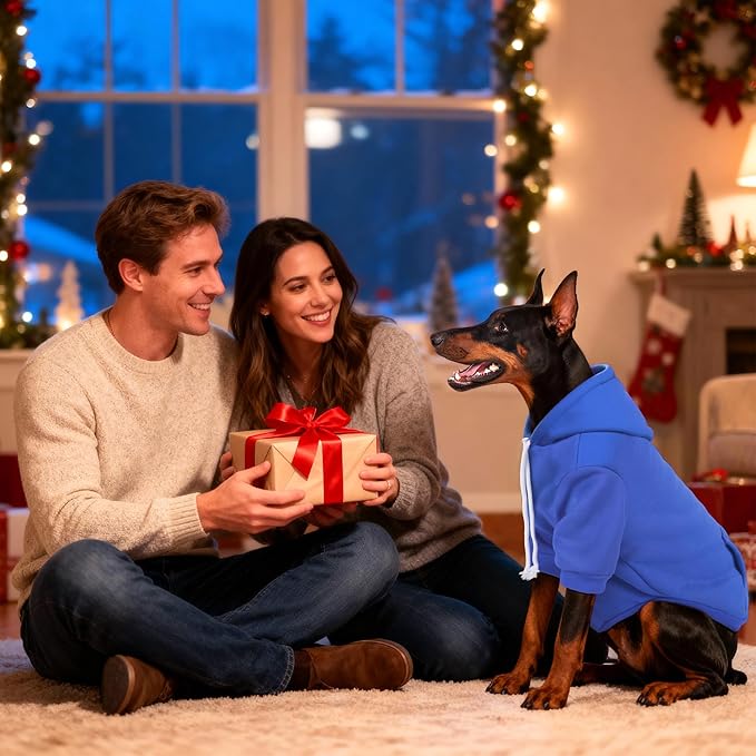 Dog Basic Hoodie Ultra-Soft Plaid Dog Clothes Cold Weather Sweaters for Medium Large Dogs Breathable Cozy Fabric Pet Coat Warm Stylish Sweatshirt with Leash Hole Pocket Dogs Jacket for Cats Boys Girls