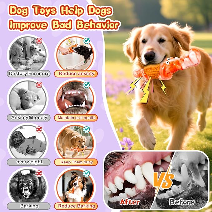 Dog Chew Toys for Aggressive Chewers: Squeaky Dog Toy to Keep Them Busy, Reduce Boredom and Consume Energy for Medium, Large Breed(Orange)