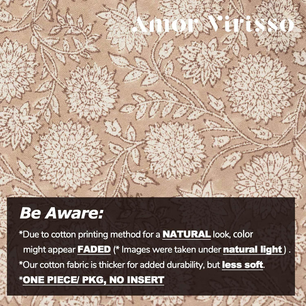 Amor Virisso Floral Pillow Covers 20x20 Throw Pillow Covers Vintage Block Print Pillow Cover Neutral Couch Pillows for Living Room Farmhouse Decorative Accent Sofa Pillows, Light Camel