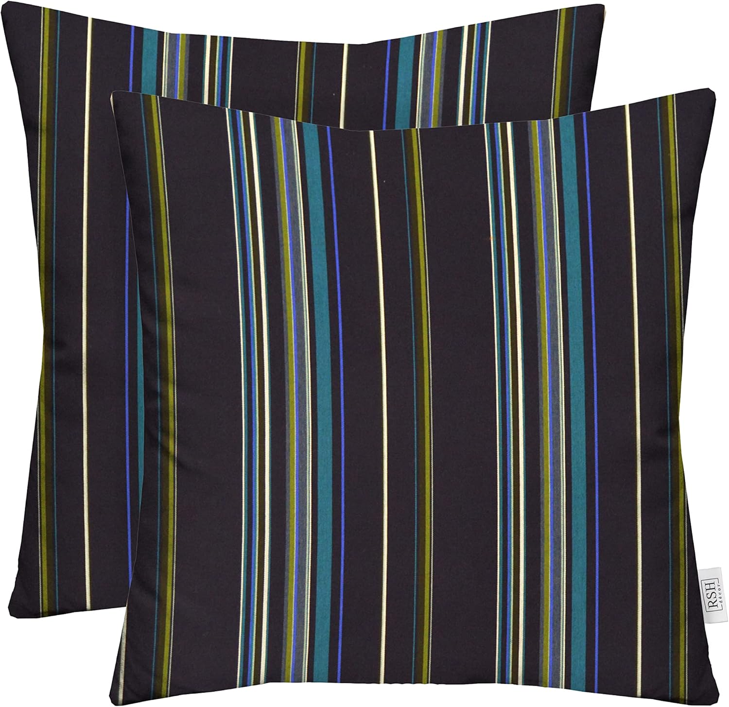 RSH DECOR: Sunbrella Square Throw Pillows Set of 2 | 20" x 20" | Water and Fade-Resistant Performance Fabric | Outdoor Pillow Covers with Down-Alternative Inserts | Stanton Lagoon