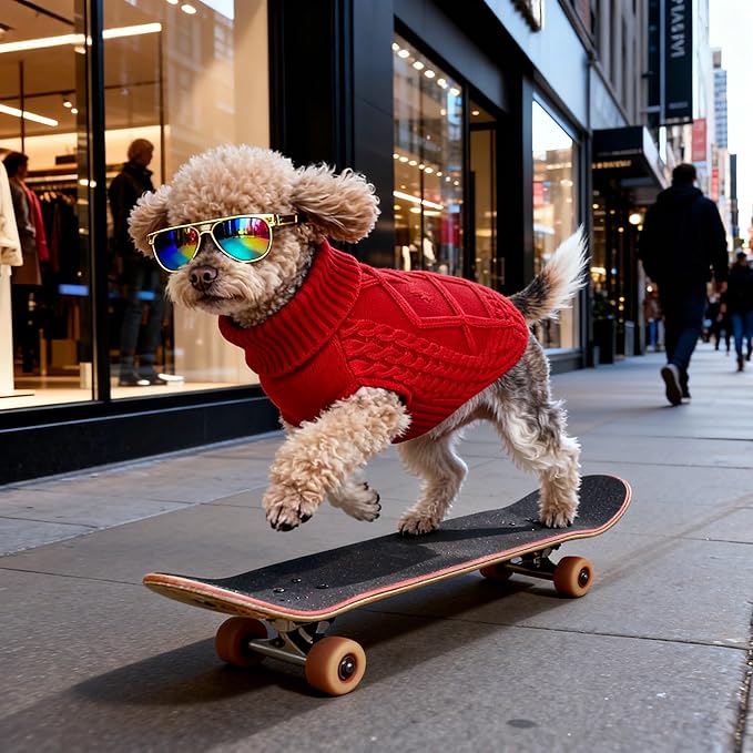 Small/Medium Dog Sweater, Warm Comfy Stretch Dog Winter Coat w/Sleeves & High Neck, Premium Dog Clothes for Mini Poodle-Best for Holidays, Daily Walks S Red