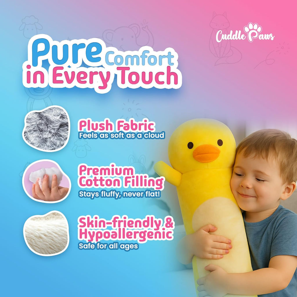 Duck Plush Body Pillow for Kids | Long Stuffed Animal Cuddle Pillow | Soft Hugging Toy | Plushie Gift for Girls & Boys | Long Plush Body Pillow for Sleep & Comfort | Small, 23 Inches
