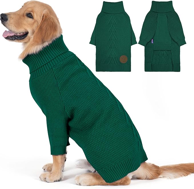 cyeollo 4XL Dog Sweater,Pullover Turtleneck for Large Dogs Classic Knitwear Fall Winter Cold Weather Dog Clothes Warm Pet Apparel Large Big Dogs Sweaters Male&Female, Green XXXXL
