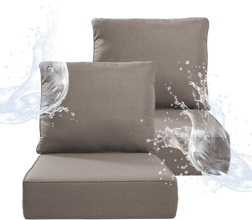 6" Thicker Outdoor Chair Cushion 2 Sets - 24" *24" *6" Waterproof Patio Furniture Cushions with Removable Cover, 28D High Density Sponge Filling Thicken Outdoor Patio Cushions - Grey