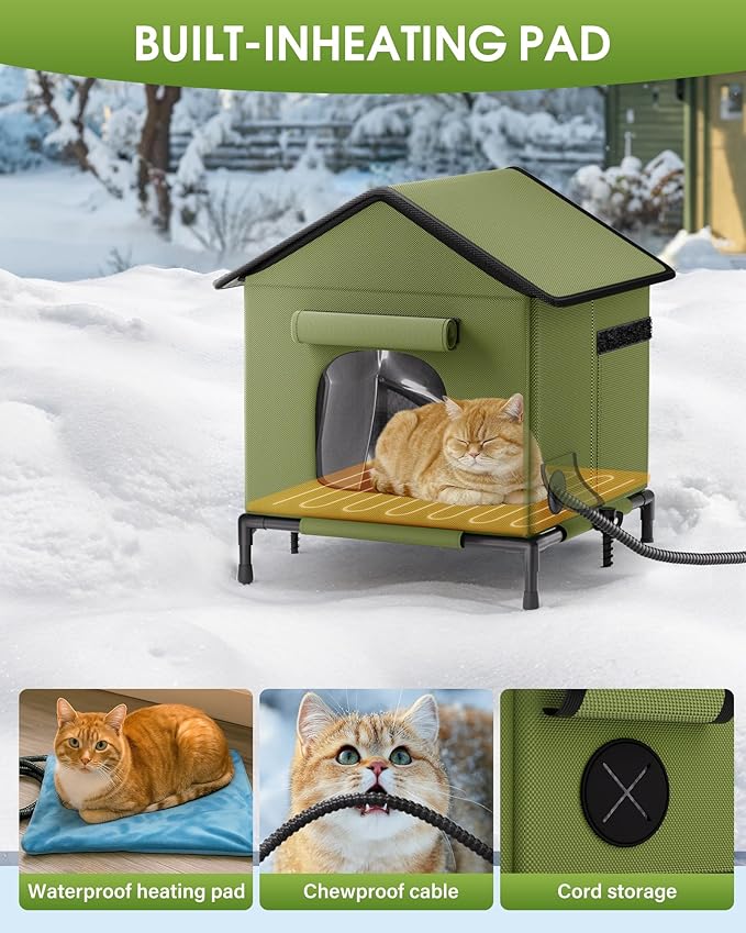 Heated Outdoor Cat House for Outsid-Wide Winter Shelter for Ferals - Cat House for Outdoor Cats, Heated House for Outside Weatherproof Insulated Protection 22.5 x 17 x 17