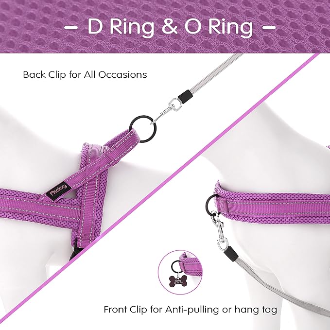 Didog No Pull Dog Harness with Soft Mesh Padded,Reflective & Quick Fit Light Weight Dog Strap Vest Harness,Easy for Walking Training (XS:Chest 15-18", Purple)