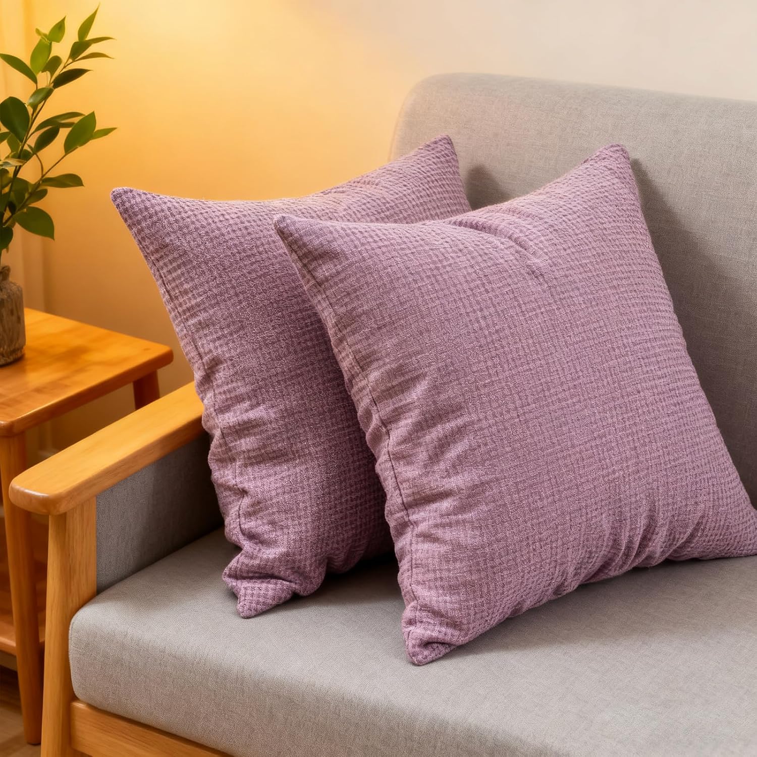 Throw Couch Pillow with Insert 18x18 Inches Set of 2 Square, Cute Modern Home Fall Decor for Living Room Sofa Bed Cushion Accent Case, Anthropologie Style Home Decor (Romantic Pink #P2-21)