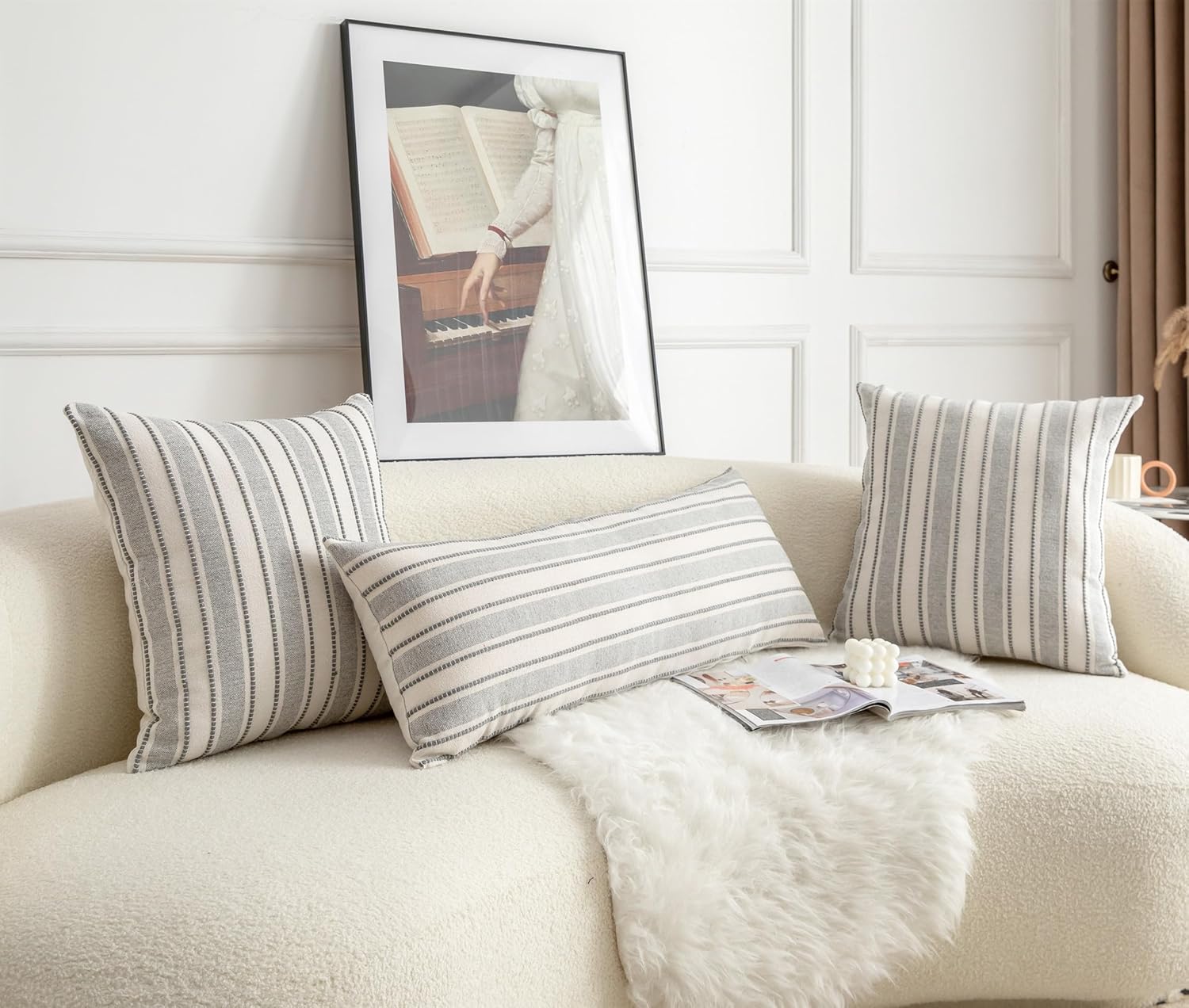 Decorative Boho Lumbar Pillow Covers, Modern Farmhouse Couch Pillowcase, 14 x 36 Long Accent Body Throw Pillow Covers, Sofa Bed Living Room Decor Cushion Case, Grey and Beige, Pack of 1