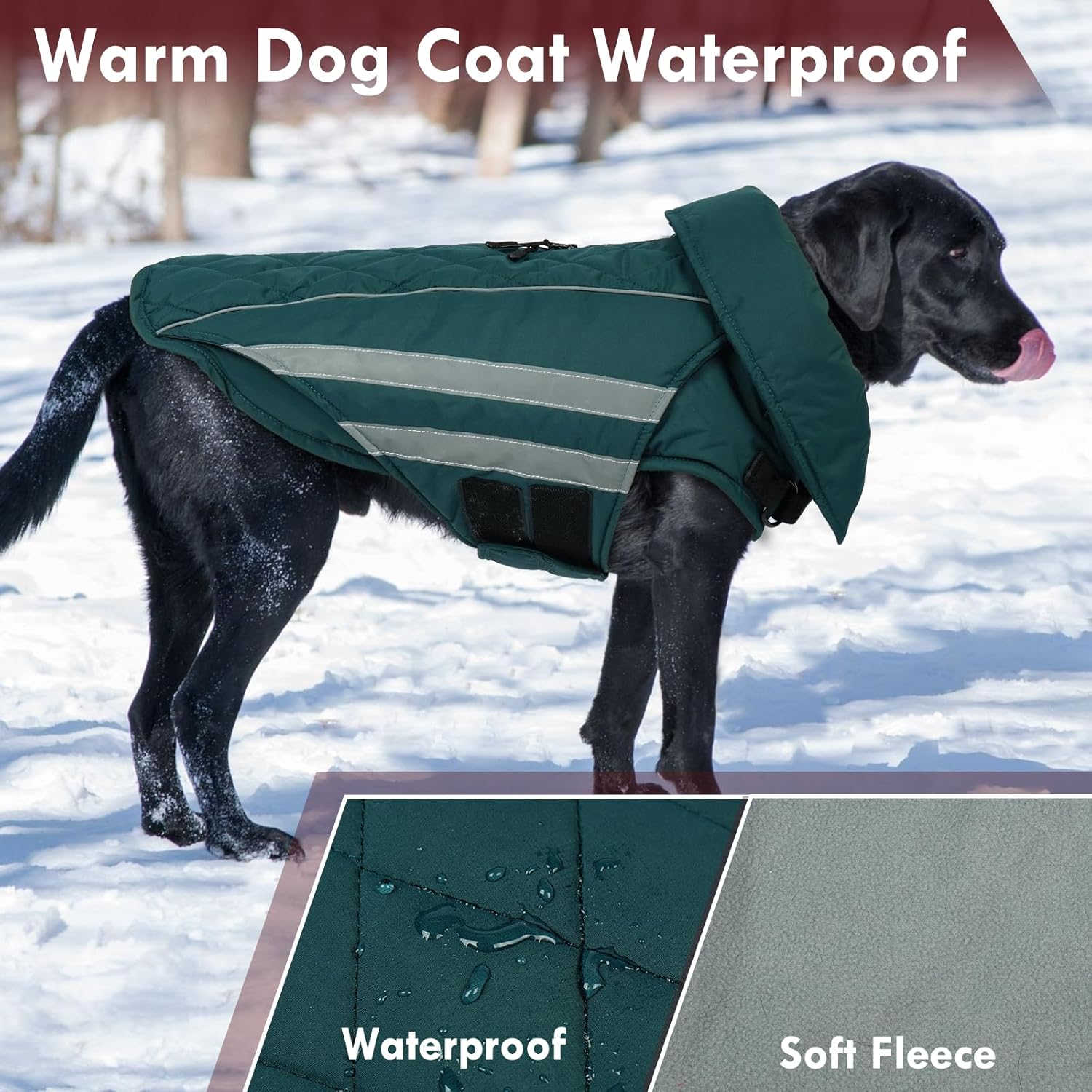Dog Coat for Large Dogs Winter Waterproof Dog Jacket with Harness Reflective Turtleneck Hook & Loop Snowsuit Warm Fleece Snow Jackets Thermal Cold Weather Coats, Green 3XL