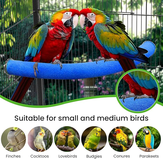 U Shape Parrot Perch Stand Toy Bird Platform Sand Paw Grinding Clean Stick Exercise Conure Budgie Cockatiel Cage Accessories (Blue-Corner)