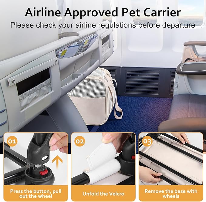 Airline Approved Pet Carrier with Wheels, Rolling Soft Sided Dog Cat Travel Bag, Premium Fashion Leather Small Pet Carrier Purse for Puppies and Cats White