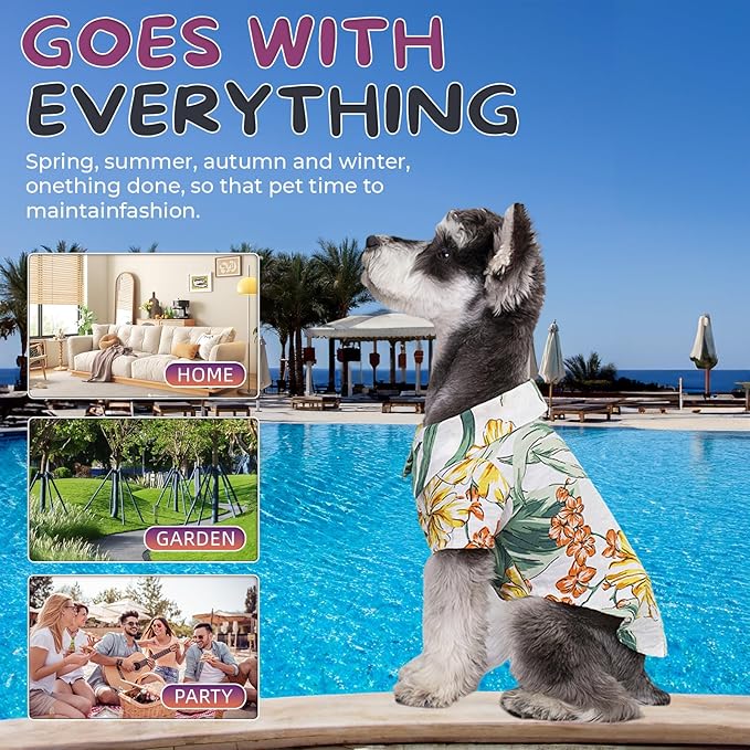 Hawaii Dog Shirt, Pet Summer T-Shirts Dog Style Floral Breathable Cool Clothes Hawaiian Shirts for Small Dogs and Cats Owner and Pet Shirts are Sold Separately