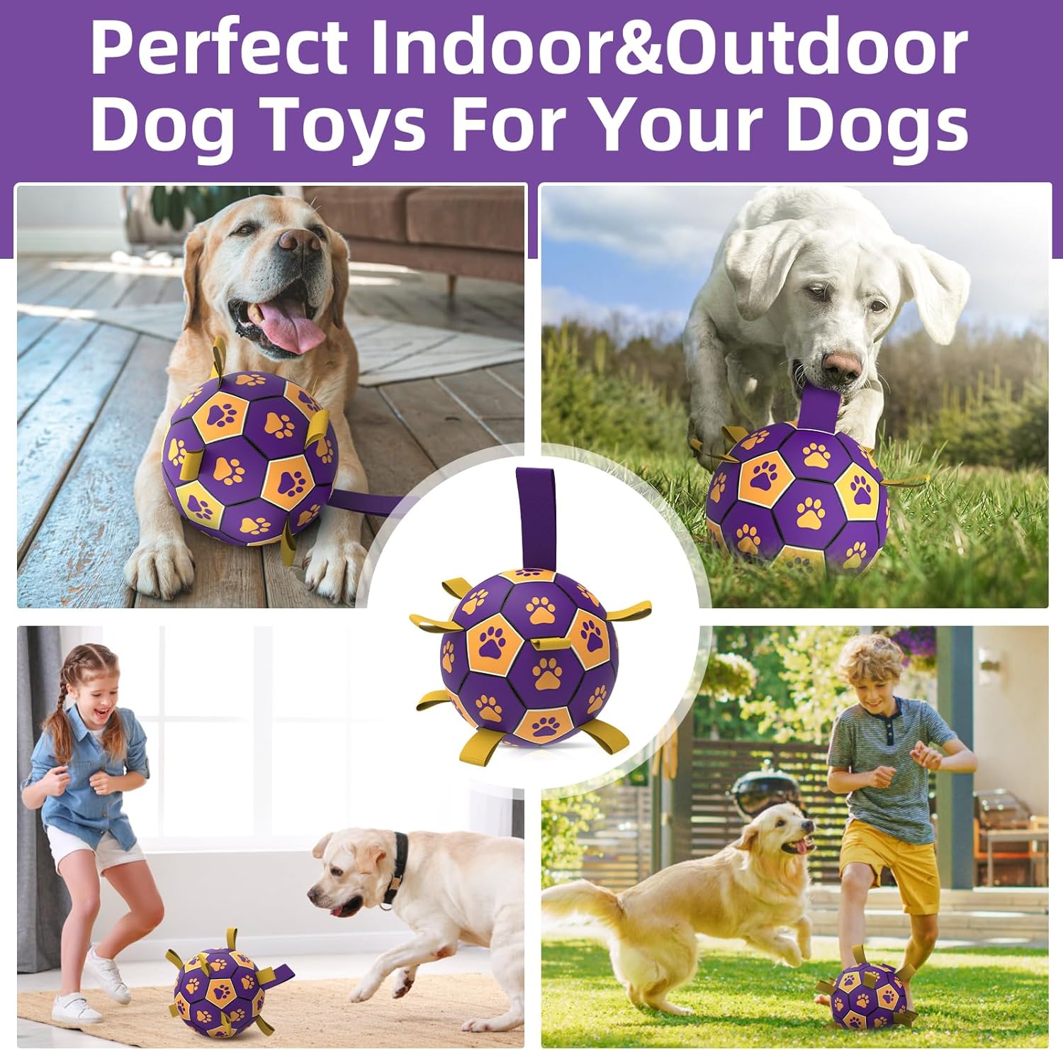 QDAN Extra Large Dog Toys Soccer Ball - Durable Dog Balls for Extra Large Dogs with Straps, Interactive Dog Tug Toy with Strap for Tug of War (9 Inch)