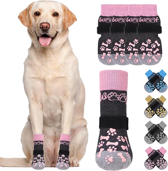 KOOLTAIL Dog Socks for Hot/Cold Pavement to Prevent Licking Paws,Dog Boots&Paw Protector for Hardwood Floors Anti Slip,Traction Control No Twist Grip Booties for Small Medium Large Senior Dogs L