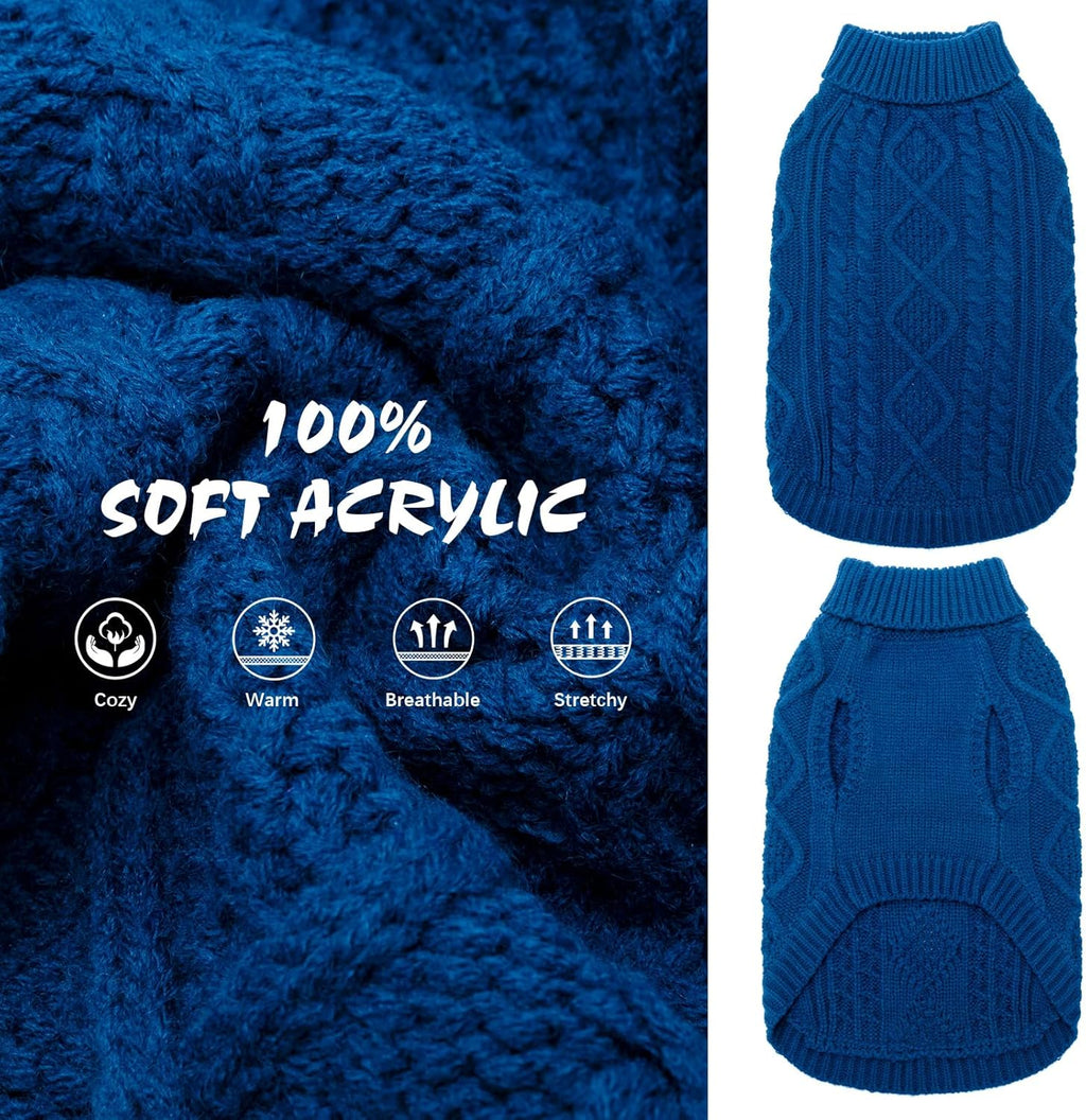 BINGPET Thermal Knitted Dog Sweater for Small Medium Large Dogs,Winter Dog Cat Coat Warm Sweartershirts Outfits,Classic Cable Knit Turtleneck Pullover Dog Jumper Coat Warm Sweartershirts(Blue,XS)