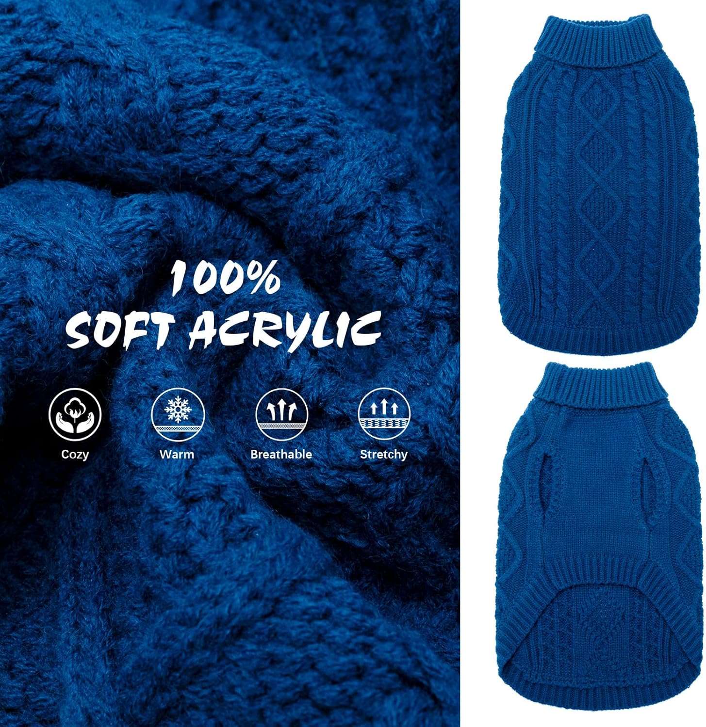 BINGPET Thermal Knitted Dog Sweater for Small Medium Large Dogs,Winter Dog Cat Coat Warm Sweartershirts Outfits,Classic Cable Knit Turtleneck Pullover Dog Jumper Coat Warm Sweartershirts(Blue,XS)