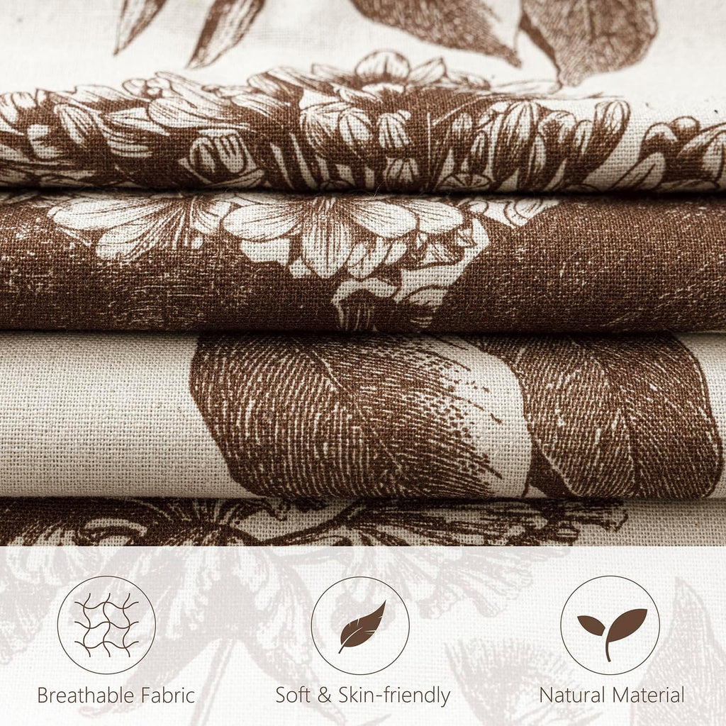 Foindtower Set of 2 Linen Floral Throw Pillow Covers Neutral Vintage Print Decorative Cushion Covers Farmhouse Boho Home Decor for Sofa Chair Couch Bedroom Living Room,18×18 Inch,Dark Brown