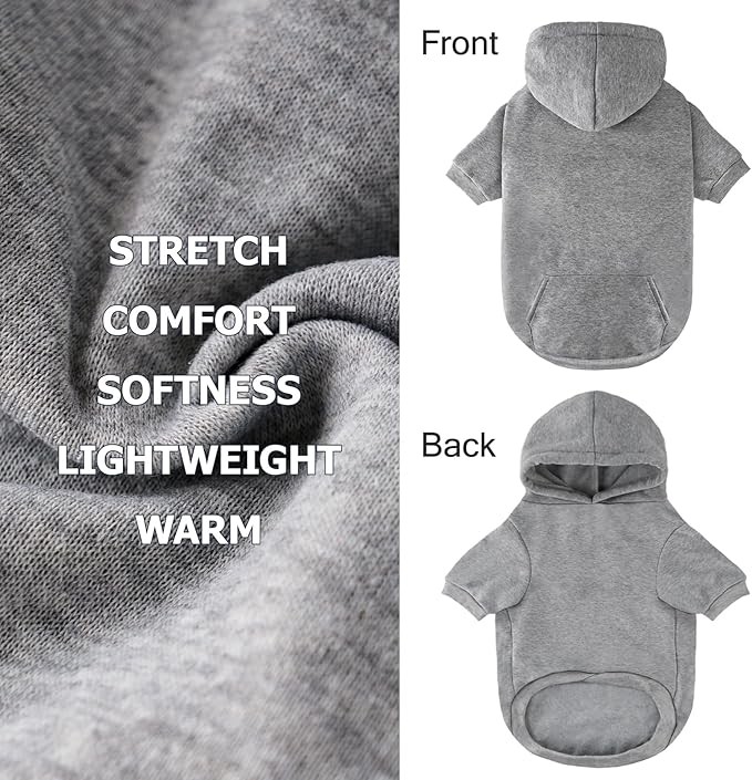 Dog Basic Hoodie Ultra-Soft Dog Clothes Cold Weather Sweaters for Medium Large Dogs Breathable Cozy Fabric Pet Coat Warm Stylish Sweatshirt with Leash Hole Pocket Dogs Jacket for Cats Boys Girls