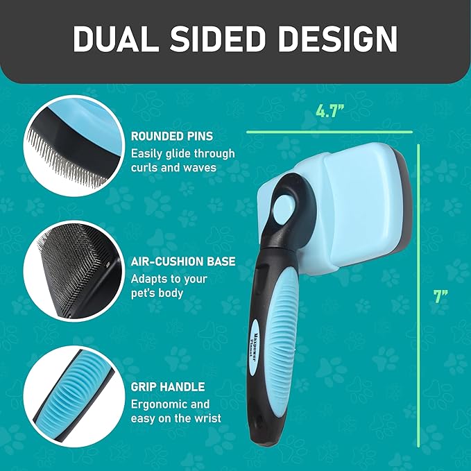 Maxpower Planet Pet Grooming Brush - Double Sided Shedding and Dematting Undercoat Rake Comb for Dogs and Cats,Extra Wide (C1 - Brush & Gloves, Large)