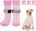 Non Slip Dog Socks to Prevent Licking Paws - Dog Booties for Hardwood Floors Anti Slip - Grippy Socks for Senior Dog - Double Side Paw Protector Prevent Scratching for Hot Pavement. (Pink, XS)