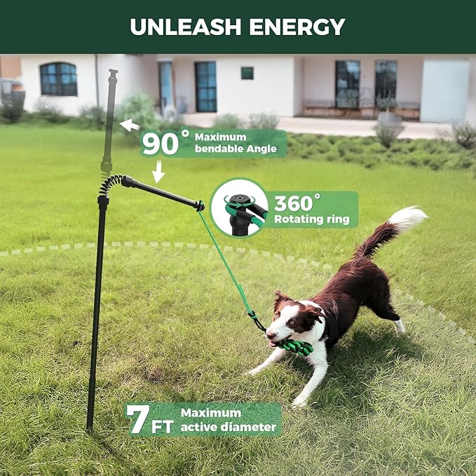 FXW TugPal Flex Outdoor Tug of War Toy for Dog,Interactive Exercise Game with Spring-Top Rod for Yard,47 inch for Medium Dogs up to 60 lbs| Safe Design & Rustproof Base,│Patent Pending