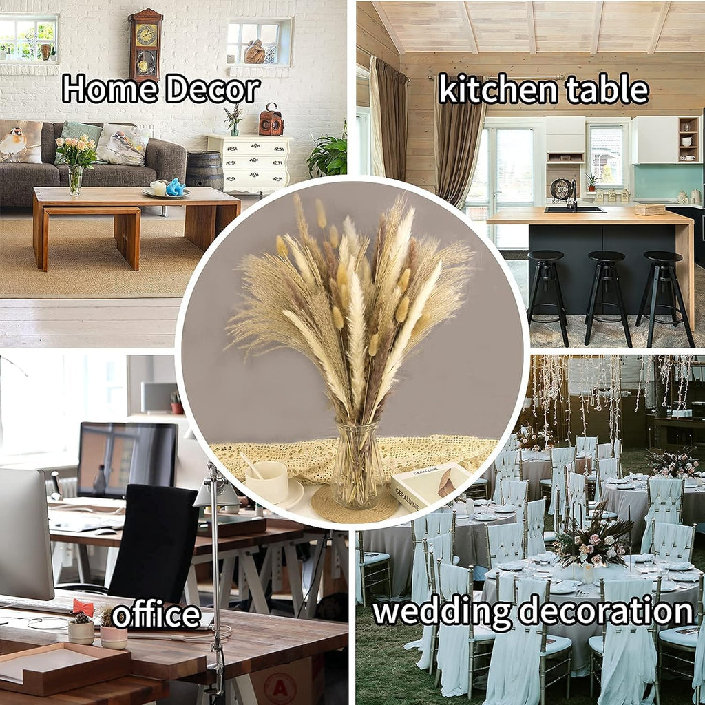 65PCS Pampas Grass Decor, Including pompas Floral, Reed Dried Grass and Bunny Tails Dried Flowers, Natural Dried Pampas Grass Bouquet for Boho Decor Wedding, Home Decoration