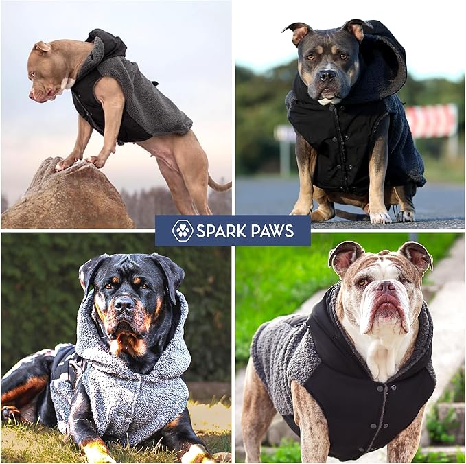 Spark Paws Reversible Dog Sweater, Sherpa Jacket Vest with Warm Fleece Lining, Warm Coat for Winter, Suitable for Small Medium, Large, XL XXL Dogs - Black and Grey - 3XL