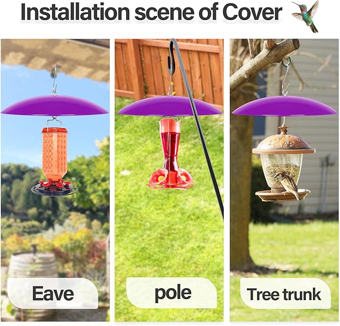 13" Bird Feeder Rain Cover,Bird House Dome,Hummingbird Feeder Guard,Proof for Shepherd's Hook Outdoors, (Purple), 1Pack