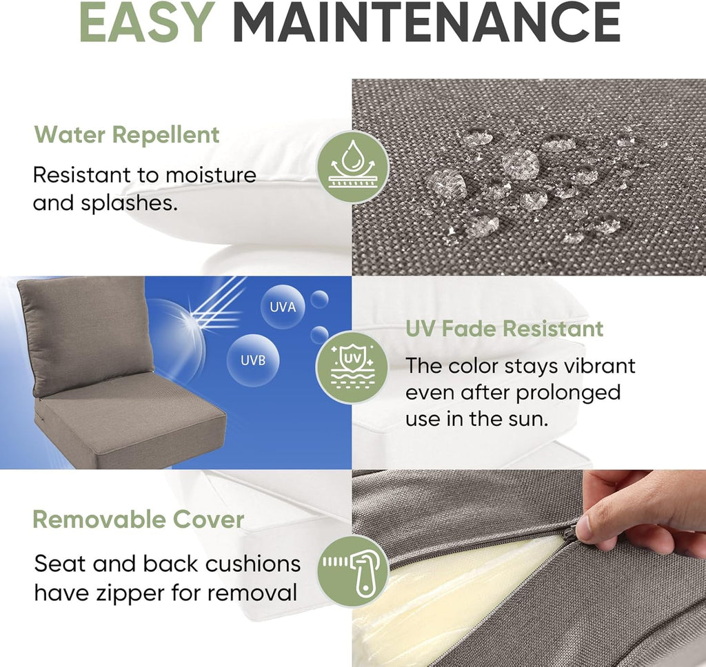 Outdoor Furniture Cushions, 6 inch Thick Seat Cushions for Outdoor Furniture, Waterproof 24x24 Patio Couch Cushions, Replacement Chair/Sofa Cushion, Include 4 Back & 4 Seat Cushion, Thick/Gray