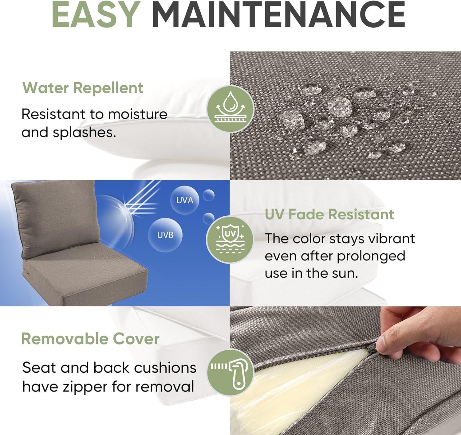 Outdoor Chair Cushion Set, 24x24 Waterproof Patio Chair Cushions, 6" Thickened Seat Cushion for Outdoor Chairs and Couch, Include 1 Back & 1 Seat Cushion, Thick/Grey