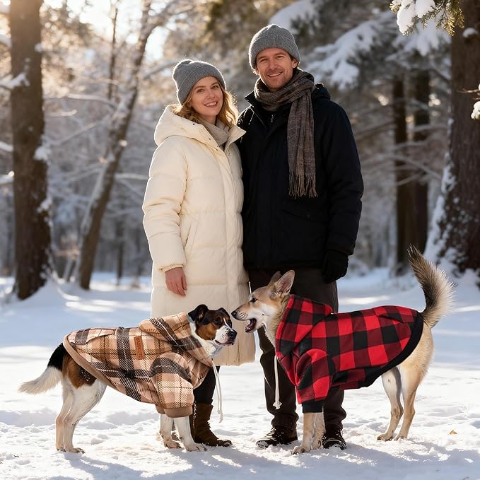 Dog Basic Hoodie Ultra-Soft Plaid Dog Clothes Cold Weather Sweaters for Medium Large Dogs Breathable Cozy Fabric Pet Coat Warm Stylish Sweatshirt with Leash Hole Pocket Dogs Jacket for Cats Boys Girls