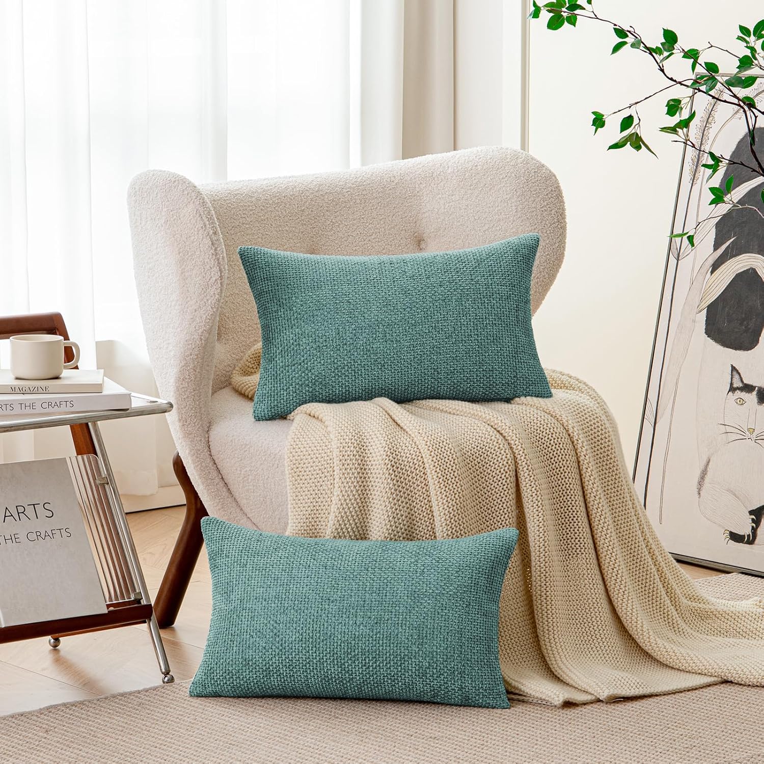 a moment Teal Chenille Throw Pillow Covers 12x20 Inch Pack of 2 Modern Decorative Throw Pillow Covers Farmhouse Cross Covers Home Decor for Sofa Bedroom Living Room