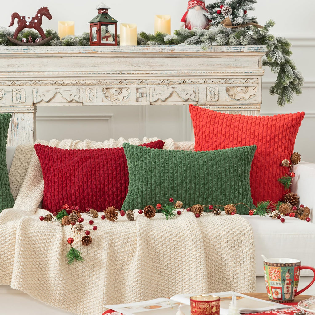 Kevin Textile 12x24 Inch Pillow Cover 1 Pack Boho Christmas Decorative Soft Striped Corduroy Lumbar Farmhouse Color Accent Rectangle Cushion Case for Living Room Couch Sofa Bed, Burgundy