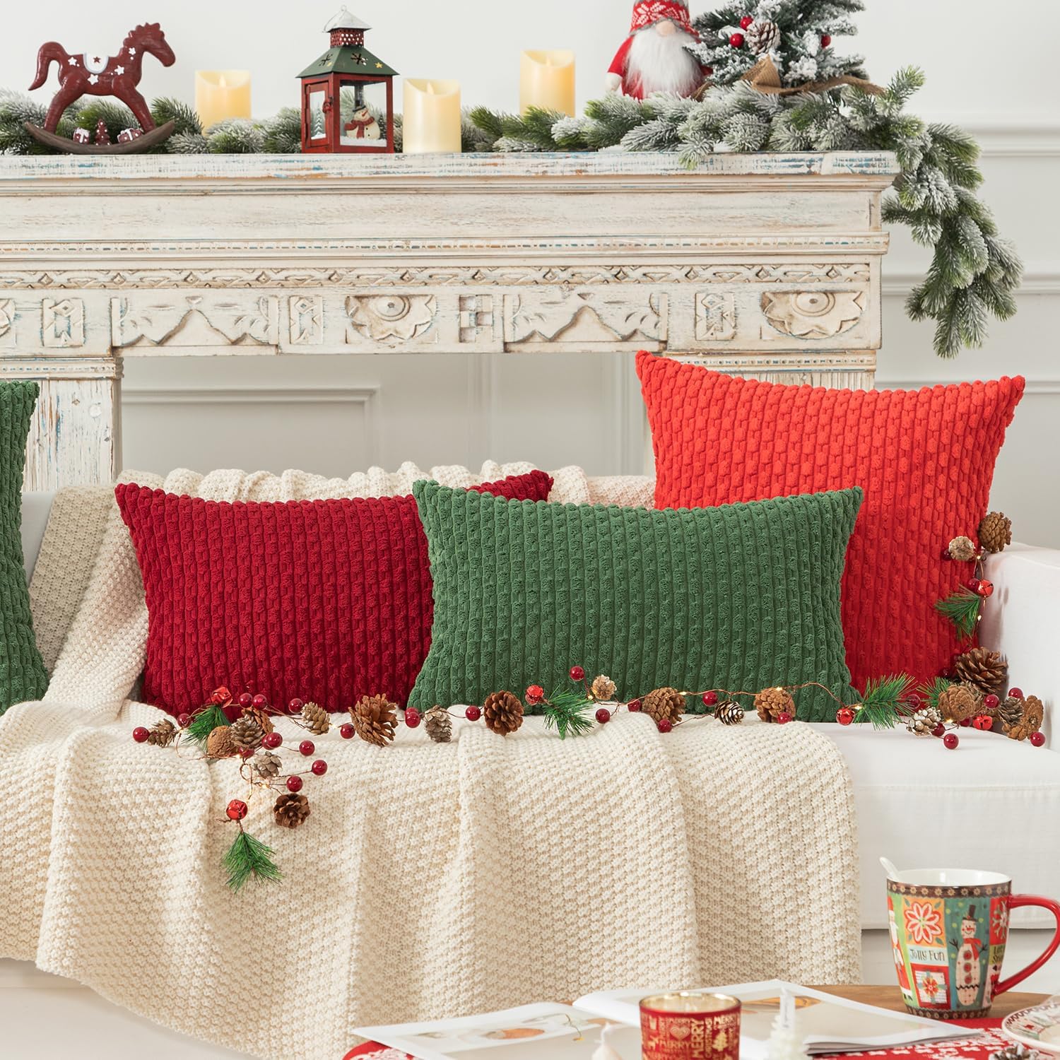 Kevin Textile 12x24 Inch Pillow Cover 1 Pack Boho Christmas Decorative Soft Striped Corduroy Lumbar Farmhouse Color Accent Rectangle Cushion Case for Living Room Couch Sofa Bed, Burgundy