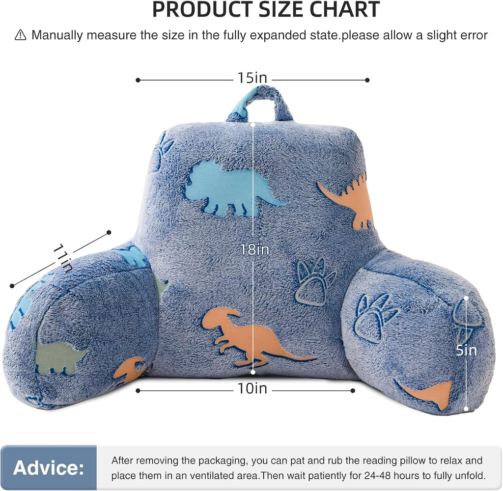 Meeting Story Dinosaurs Reading Pillows Rabbit Faux Fur Shaggy with Arms Bed Rest Pillows Back Pillow for Bed, Bed Chair Arm Pillow Bed Rest Pillow for Adults, Teens, Kids (Orange-Blue)