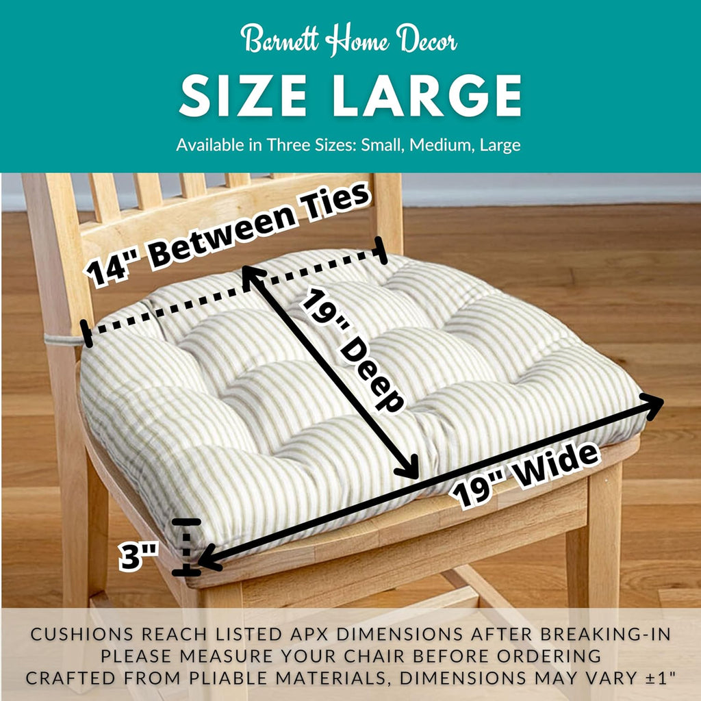 Barnett Home Decor Farmhouse Check Dark Red & Tan Dining Chair Pad with Ties - 19 x 19 Size Large Chair Cushion - Latex Foam Fill - 100% Cotton, Made in USA - Machine Washable (Dark Red & Tan)