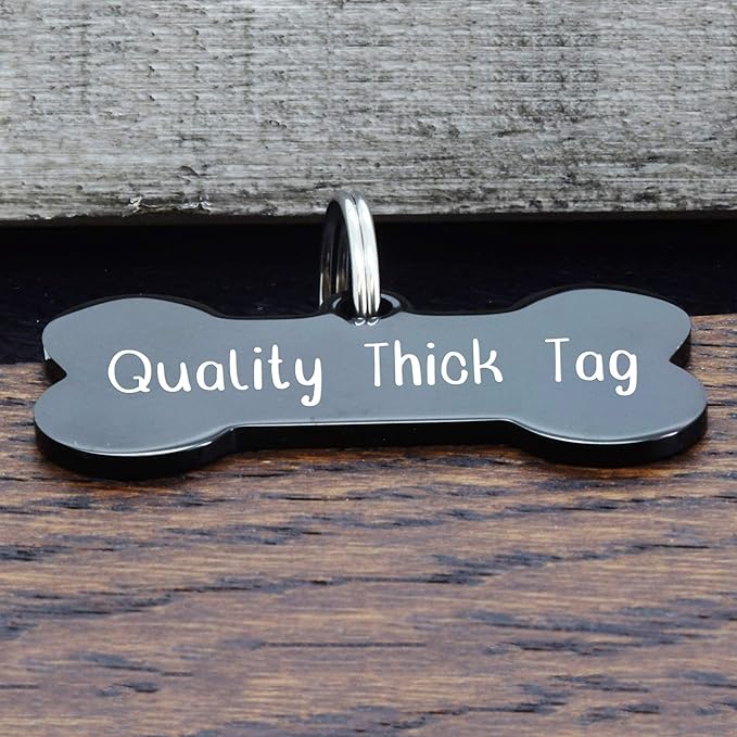 UltraJoys Stainless Steel Pet ID Tag Dog Name Tags Personalized Front and Back Engraving,Customized Dog Tags and Cat Tags,Optional Engraved on Both Sides,Bone Tag with Floral Design,Small,Black