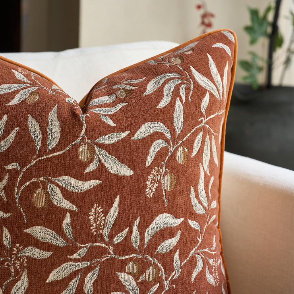 Alerfa Orange Floral Throw Pillow Cover 18 x 18 Inch Sqaure Luxury Decorative Pillow Cover for Couch Living Room Bedroom