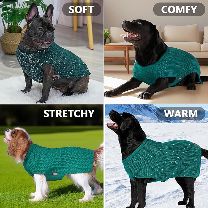 KYEESE Dog Christmas Sweater with Leash Hole Comfy Pullover Sweater Medium Size Male with Reflective Yarn Warm Pet Coats Stretchy Cozy Lightweight Thick Knitwear Dog Clothes,Green, X-Large