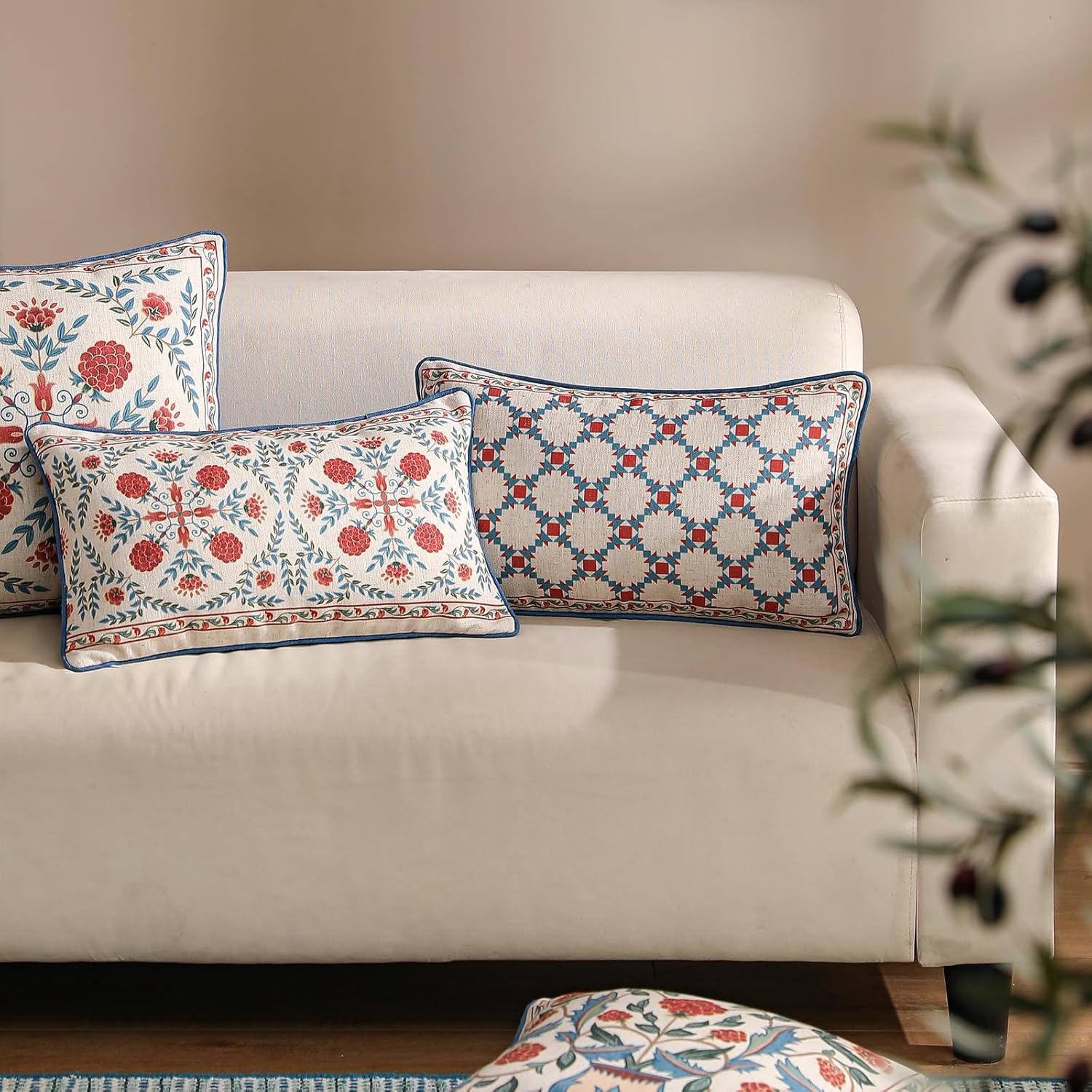 patdrea Designer Throw Pillow Covers Set of 2,Lumbar Bright Vintage Red Linen with Checkerboard Pattern Pillow Cover,Decorative Rectangle Pillowcases Cushion for Bed Living Room Outdoor,12"x20"