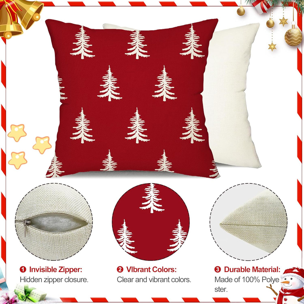 DFXSZ Christmas Pillow Covers 18x18 inch Set of 2 Christmas Tree Decorative Red Throw Pillow Covers Winter Famliy Decoration for Home Couch TH-30K18