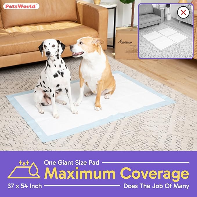 PETSWORLD Enormous Dog Training & Potty Pads, 37x54 inch - Tear Resistant with Strong Leak-Proof Backing, Optional Adhesive Tape, 1200 Count