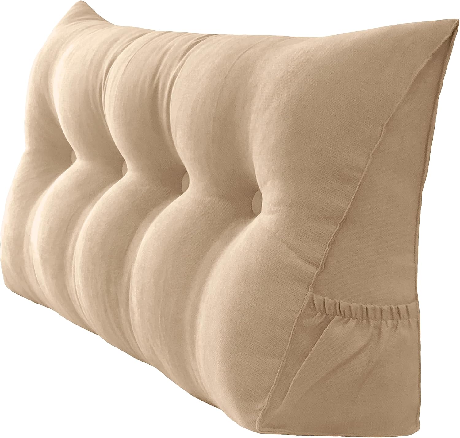 Triangular Reading Bed Rest Pillow Large Bolster Cushion Headboard Backrest Wedge Pillow with Removable Cover and Two Large Side Pockets (Champagne, 47 x 8 x 20 inches)