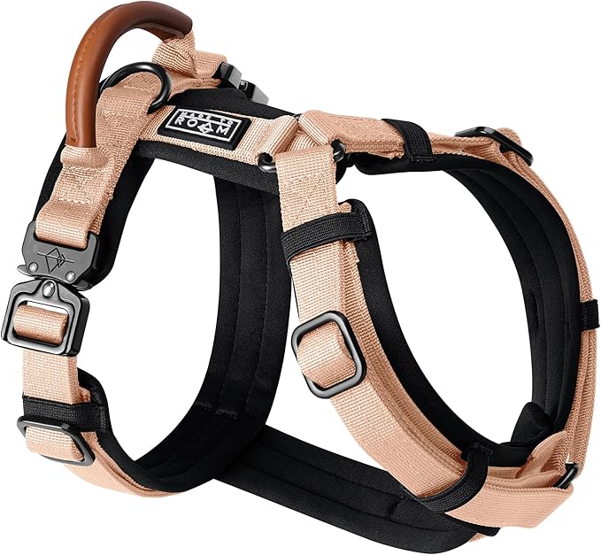 MADE TO ROAM Premium Explorer Harness - Y-Shaped Dog Harness with Adjustable Durable Nylon, Soft Padding, Metal Buckles and Leather Handle for Small, Medium, Large Dogs (Carolina Blooms, Size 3)