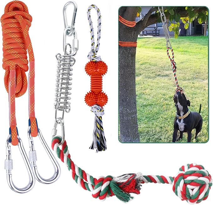 HOPET Dog Rope Toys,Dog Outdoor Bungee Solo Hanging Toy,Tether Tug of War Dog Toys for Pitbull Small Large Aggressive Chewers Dogs to Exercise