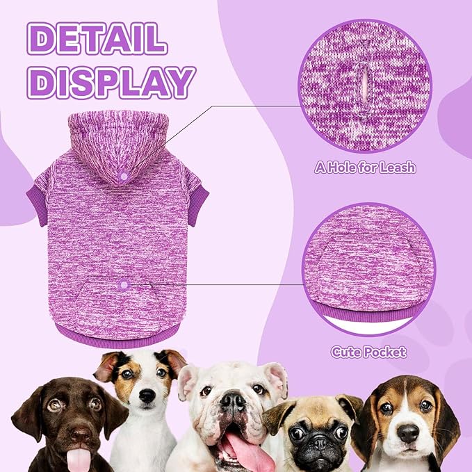 Dog Sweaters for Large Dogs Hoodie Fleece Dog Sweater Soft Clothes Sweatshirt with Pocket Hoodie for Large Dogs(Purple&L)