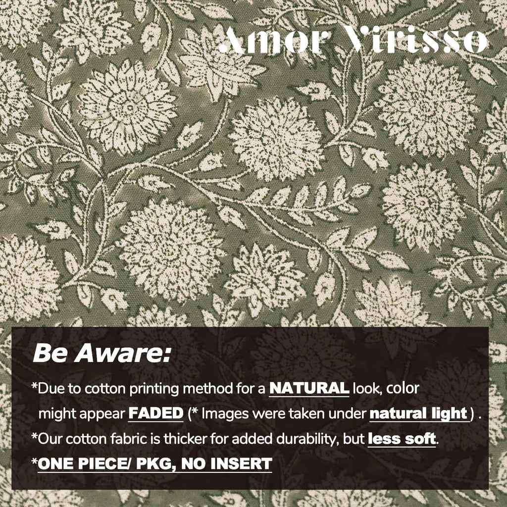 Amor Virisso Floral Pillow Covers 24x24 Throw Pillow Covers Vintage Block Print Pillow Cover Neutral Couch Pillows for Living Room Farmhouse Decorative Accent Sofa Pillows, Dusty Green