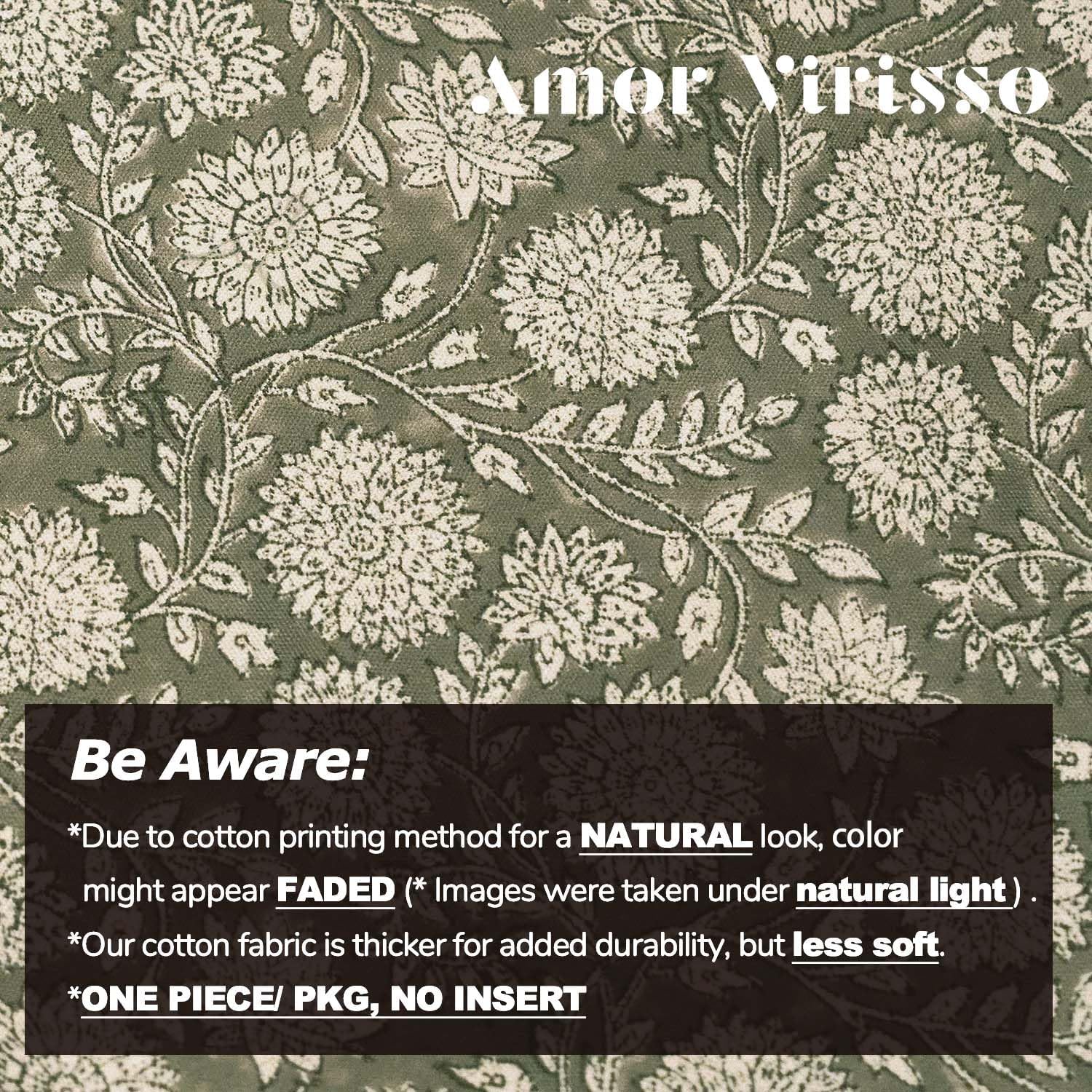 Amor Virisso Floral Pillow Covers 20x20 Throw Pillow Covers Vintage Block Print Pillow Cover Neutral Couch Pillows for Living Room Farmhouse Decorative Accent Sofa Pillows, Dusty Green